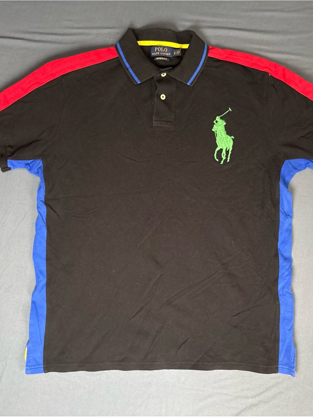 Polo by Ralph Lauren Black Colorblock Polo Shirt with Green Logo